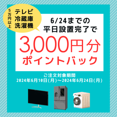 ご注文対象期間終了しました】【テレビ・冷蔵庫・洗濯機】6/28までの平日設置完了で3,000円分ポイントバック | ノジマオンライン