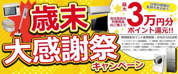 最大3万ポイント還元!! 歳末大感謝祭キャンペーン | ノジマオンライン